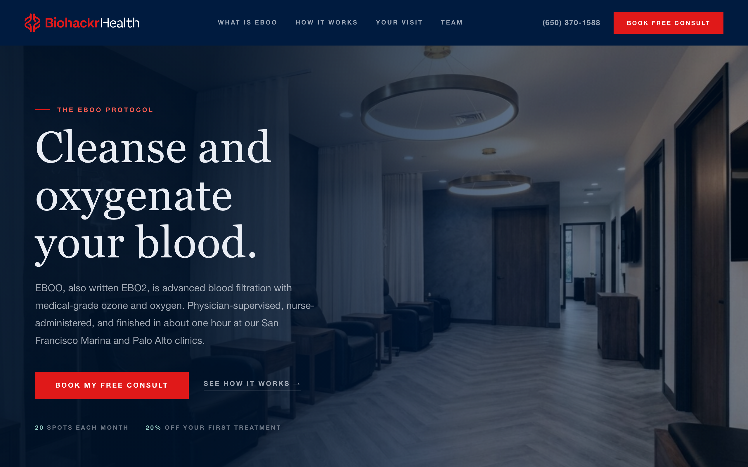 A live Google Ads landing page for EBOO, built and run by Viridian